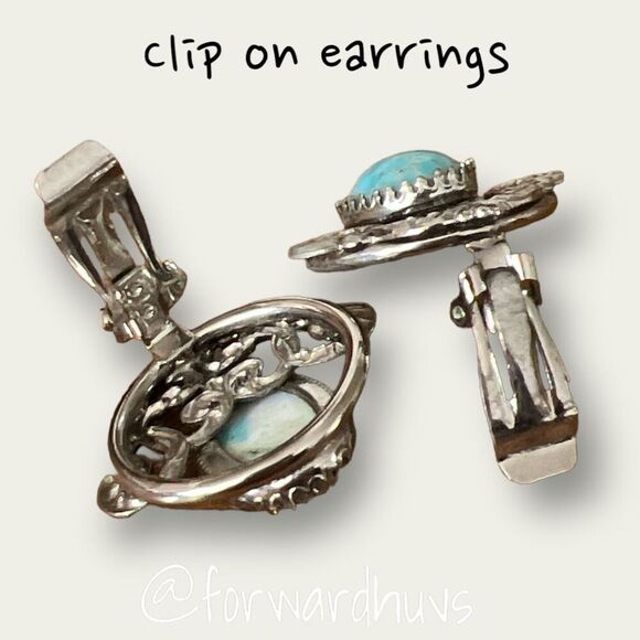 Southwest Style FAUX Turquoise Clip on Vintage Earrings  - Picture 6 of 9